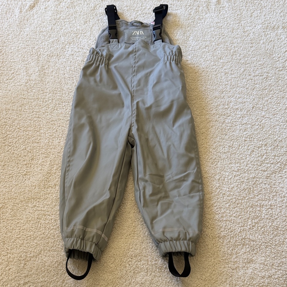 Zara Kids Light Gray Snow Overalls with Black Straps